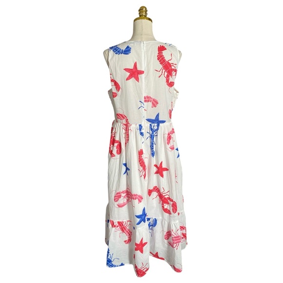 J.Crew Women’s XL Lobster Print Smocked Tiered Sleeveless Coastal Vacation Dress - Picture 8 of 11